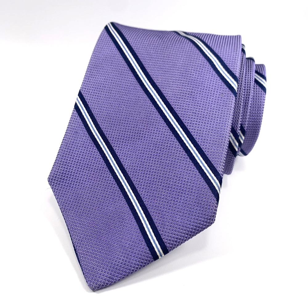 Brooks Brothers 346 Mens Tie Purple w/ Blue & White Diagonal Stripes‎ Silk Repp